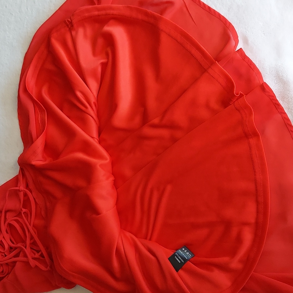 SOLD LuLu's Good Deeds Red Strappy Sheer Lace Up Mini Dress - Picture 5 of 7